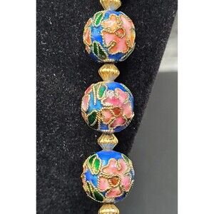 Millefiori & Blue Beaded Necklace Lovely Enamel Gold Work